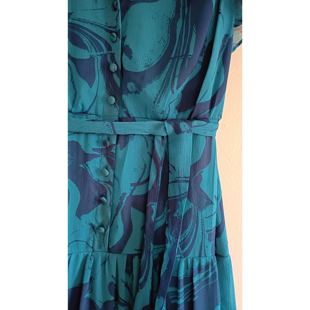 Taylor Teal Navy Blue Marble Print Tiered Maxi Dress Flutter Sleeve Sz 6 Cottage - Picture 4 of 7